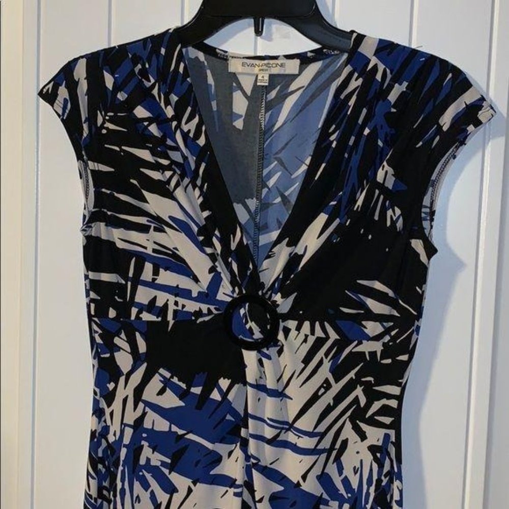 Evan Picone Black White Blue Ring Front Dress - Picture 3 of 8